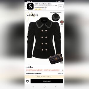 SHEIN Black Double-Breasted Victorian Style Jacket with Embroidered Collar